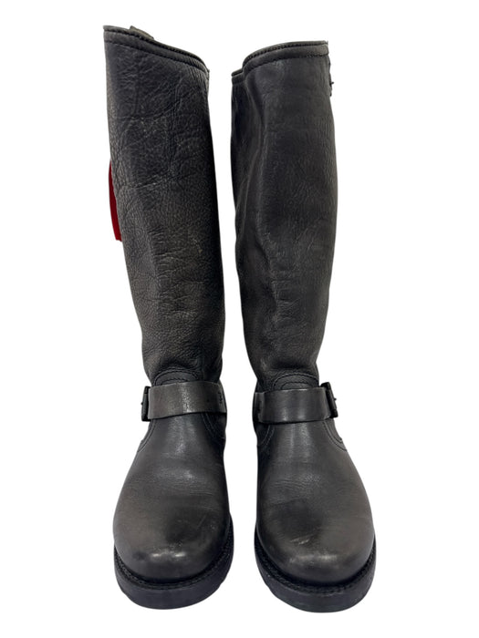 Frye Shoe Size 6.5 Black Leather Buckle Detail Round Toe Calf High Boots Black / 6.5