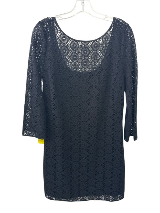 Lilly Pulitzer Size Large Black Cotton Blend Crochet Slip Inc Long Sleeve Dress Black / Large
