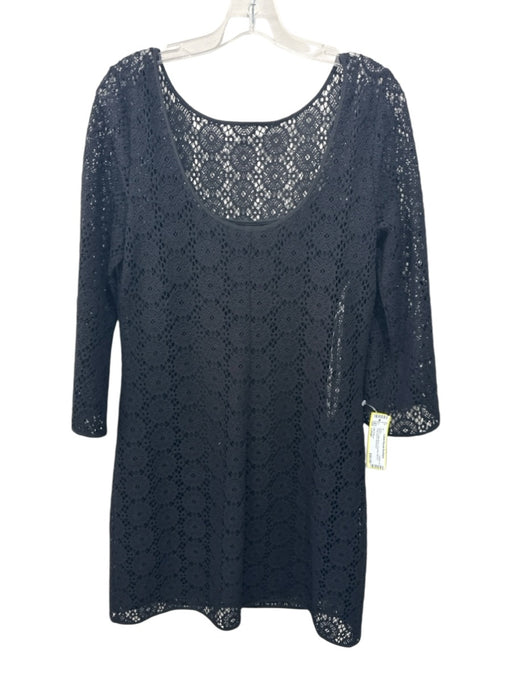 Lilly Pulitzer Size Large Black Cotton Blend Crochet Slip Inc Long Sleeve Dress Black / Large