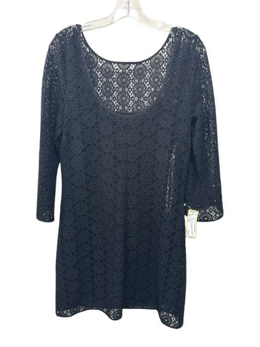 Lilly Pulitzer Size Large Black Cotton Blend Crochet Slip Inc Long Sleeve Dress Black / Large