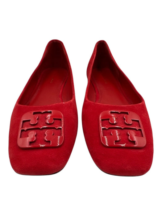 Tory Burch Shoe Size 9.5 Red Leather Upper Suede Logo Buckle Pump Flats Red / 9.5