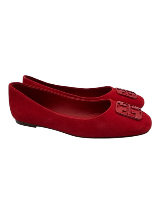 Tory Burch Shoe Size 9.5 Red Leather Upper Suede Logo Buckle Pump Flats Red / 9.5