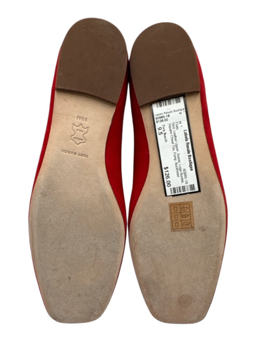 Tory Burch Shoe Size 9.5 Red Leather Upper Suede Logo Buckle Pump Flats Red / 9.5