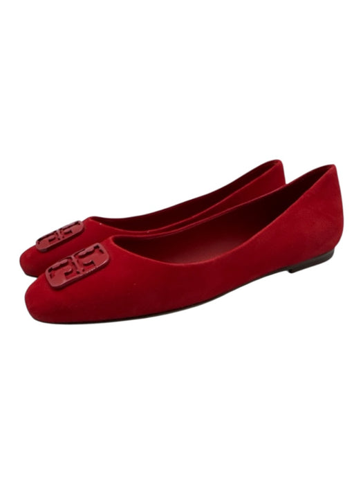 Tory Burch Shoe Size 9.5 Red Leather Upper Suede Logo Buckle Pump Flats Red / 9.5