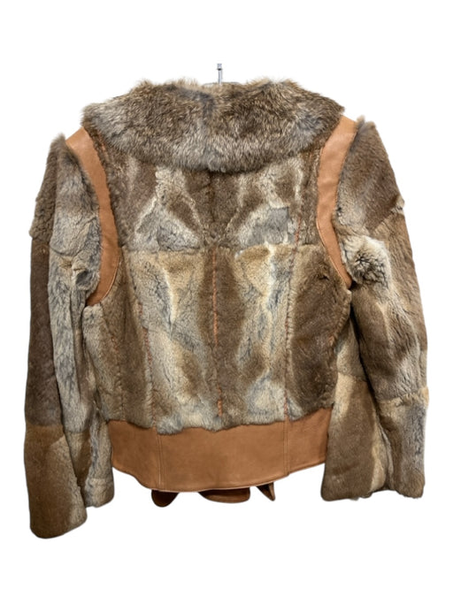 Mackage Size P/S Brown & Gray Rabbit Fur Acrylic Blend Moto Belted Jacket Brown & Gray / P/S