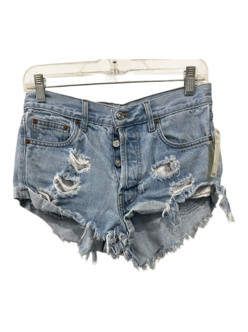 Runway Dreamz Size S Light Wash Cotton Denim Ripped Franco Chain Pockets Shorts Light Wash / S