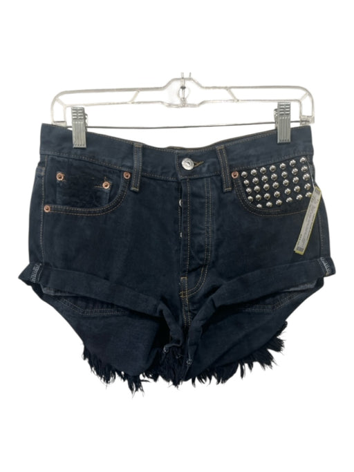 Runway Dreamz Size S Black Cotton Denim Studded Franco Chain Button Fly Shorts Black / S