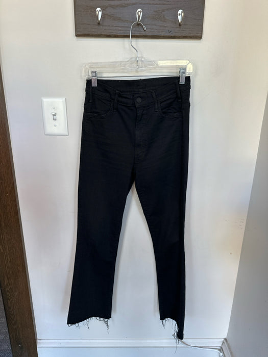 Mother Size 27 Black Cotton Blend High Waist Bootcut Raw Hem Jeans