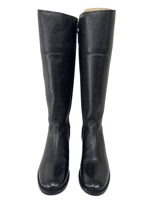 Tory Burch Shoe Size 7 Black Leather Stacked Block Heel Side Zip Riding Boots Black / 7