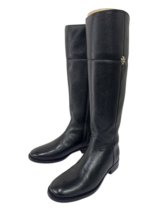 Tory Burch Shoe Size 7 Black Leather Stacked Block Heel Side Zip Riding Boots Black / 7