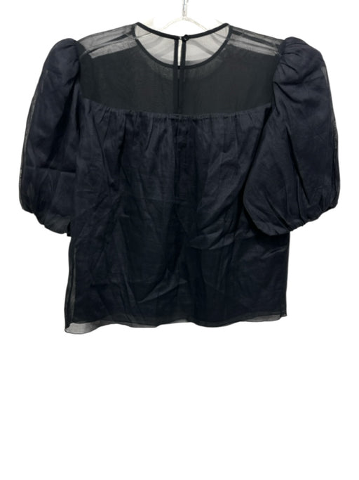 Frame Size XS Black Cotton & Silk Keyhole Puff Shoulders Mesh Detail Top Black / XS