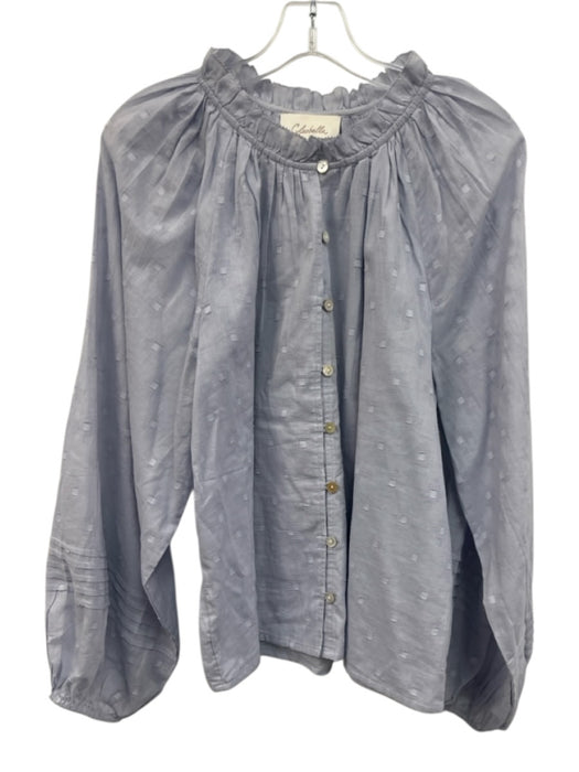 Cleobella Size L Light Blue Cotton Clipped Dots Long Sleeve Button Front Top Light Blue / L