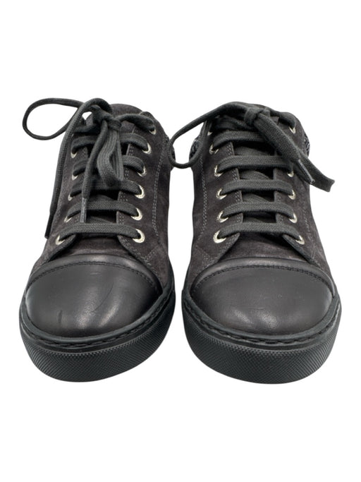 Chanel Shoe Size 39.5 Charcoal Gray & Black Leather Low Top Box Inc. Sneakers Charcoal Gray & Black / 39.5