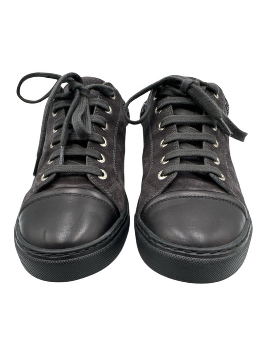 Chanel Shoe Size 39.5 Charcoal Gray & Black Leather Low Top Box Inc. Sneakers Charcoal Gray & Black / 39.5