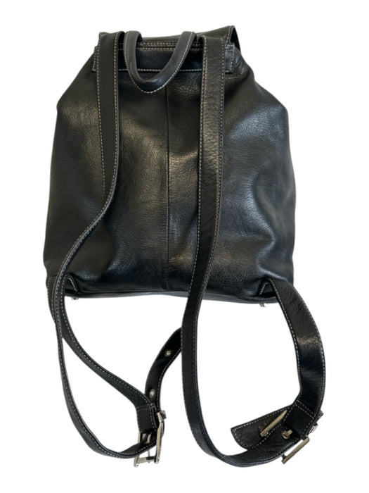 Perlina Black Leather Magnetic Flap Drawstring Closure Zipper Detail Bag Black / M