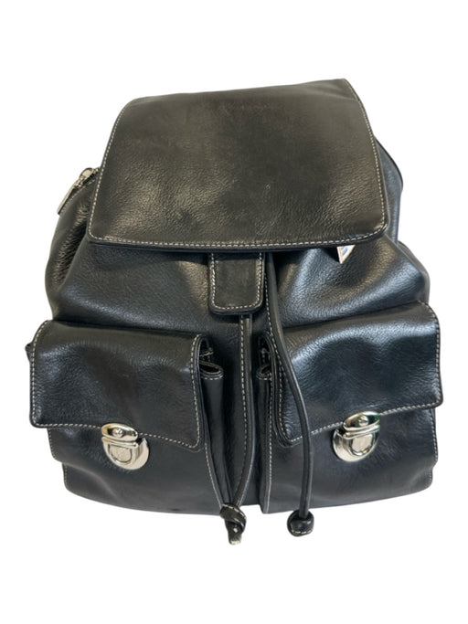 Perlina Black Leather Magnetic Flap Drawstring Closure Zipper Detail Bag Black / M