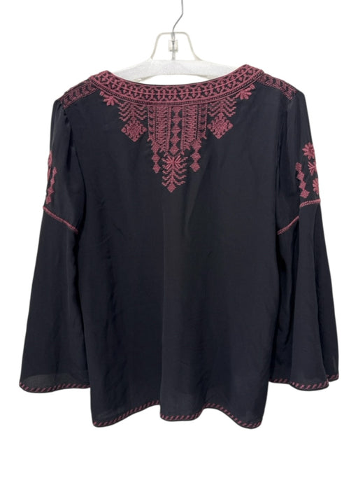 Johnny Was Workshop Size XS Black & Burgundy Silk V Neck Embroidery Flowy Top Black & Burgundy / XS