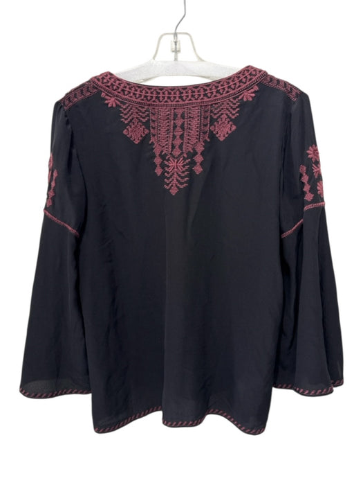 Johnny Was Workshop Size XS Black & Burgundy Silk V Neck Embroidery Flowy Top Black & Burgundy / XS