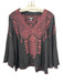 Johnny Was Workshop Size XS Black & Burgundy Silk V Neck Embroidery Flowy Top Black & Burgundy / XS
