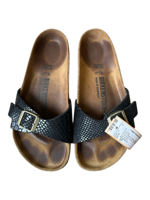 Birkenstock Shoe Size 37 Black & Brown Leather Snake Embossed Buckle GHW Sandals Black & Brown / 37