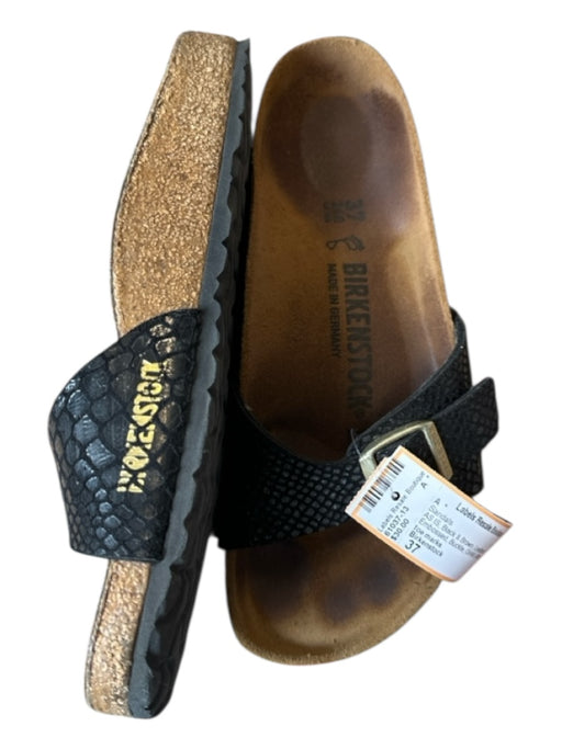 Birkenstock Shoe Size 37 Black & Brown Leather Snake Embossed Buckle GHW Sandals Black & Brown / 37