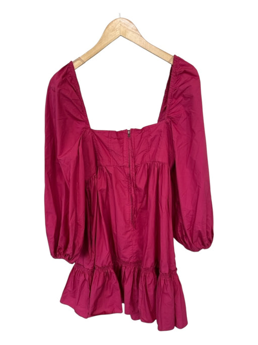 Ulla Johnson Size 6 Magenta Cotton Long Balloon Sleeve Square Neck Dress Magenta / 6