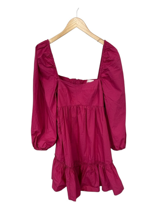 Ulla Johnson Size 6 Magenta Cotton Long Balloon Sleeve Square Neck Dress Magenta / 6