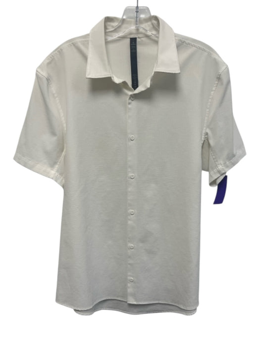 Lululemon Size L White Synthetic Grid Button Up Point Collar Men's Short Sleeve White / L