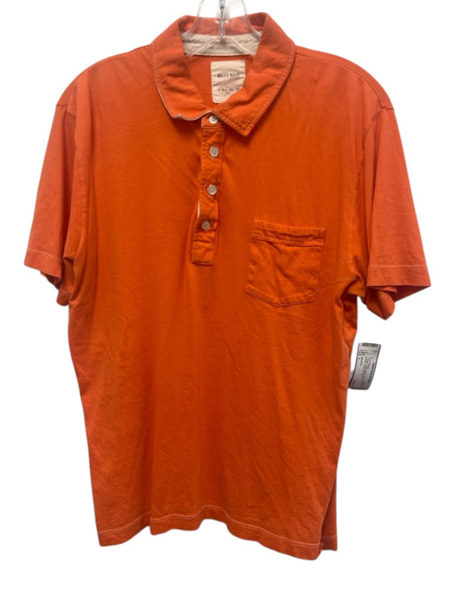 Billy Reid Size L Orange Cotton Blend Solid Polo front pocket Men's Short Sleeve Orange / L