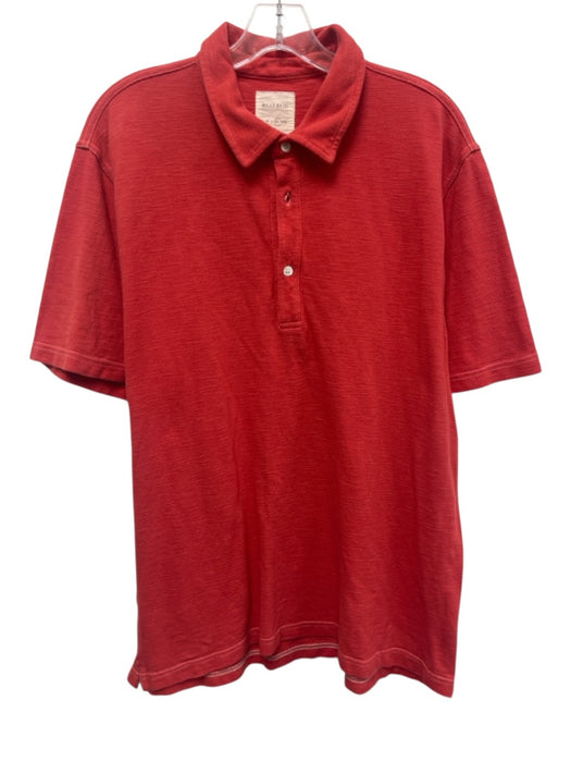 Billy Reid Size XL Red Cotton Blend Solid Polo Men's Short Sleeve Red / XL