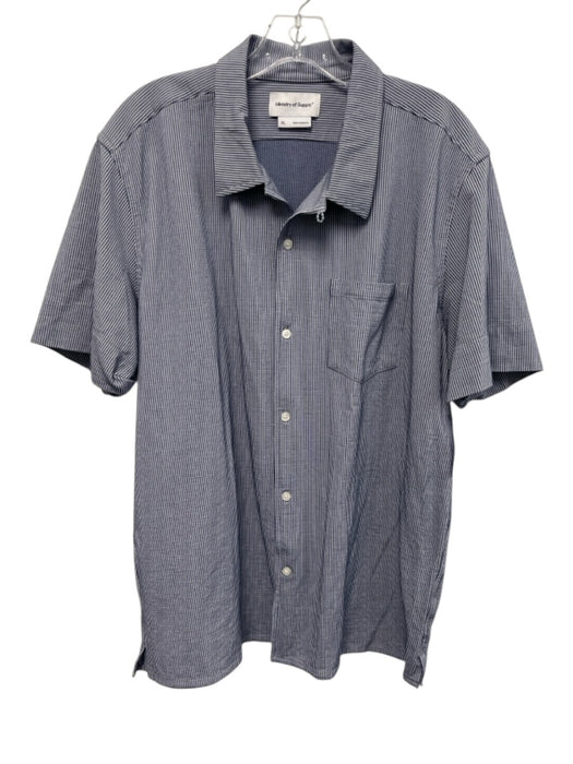 Ministry of Supply Size XL Blue & Gray Synthetic Striped Button Up Short Sleeve Blue & Gray / XL