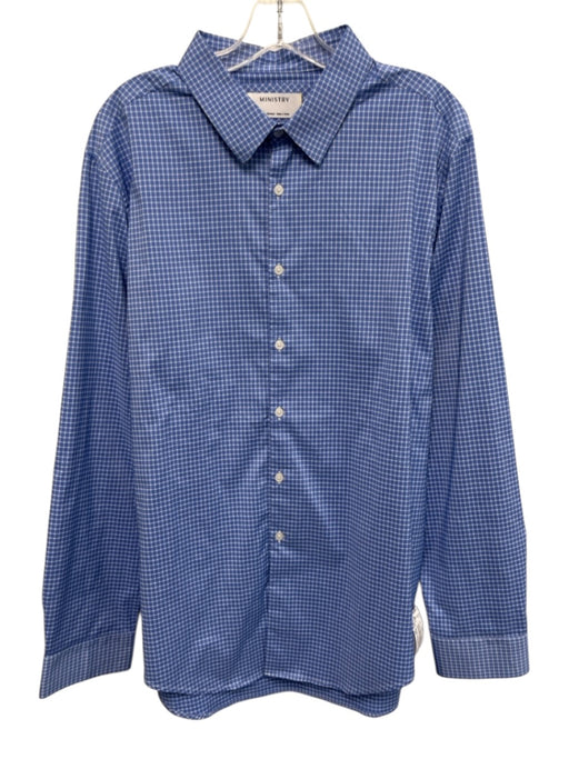 Ministry of Supply Size XL Blue & White Synthetic Grid Men's Long Sleeve Shirt Blue & White / XL