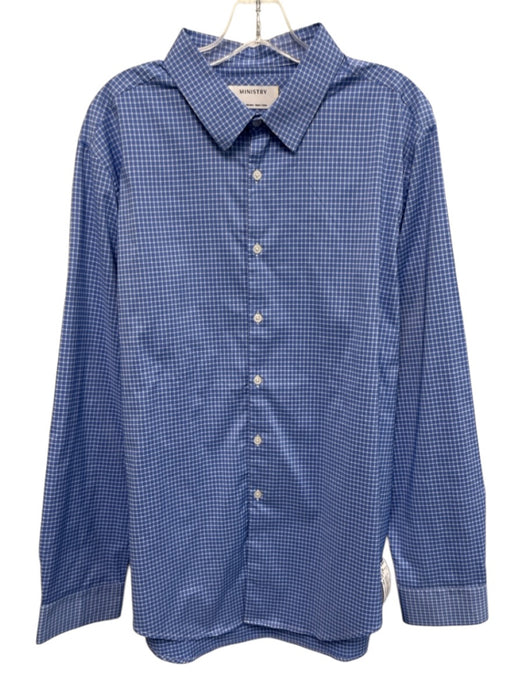 Ministry of Supply Size XL Blue & White Synthetic Grid Men's Long Sleeve Shirt Blue & White / XL