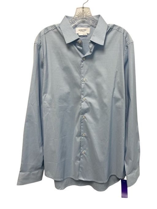 Ministry of Supply Size L Light Blue & White Synthetic Grid Long Sleeve Shirt Light Blue & White / L