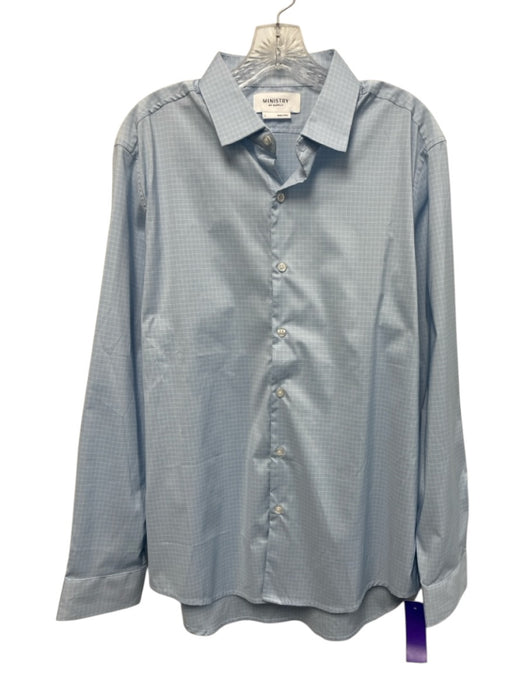 Ministry of Supply Size L Light Blue & White Synthetic Grid Long Sleeve Shirt Light Blue & White / L