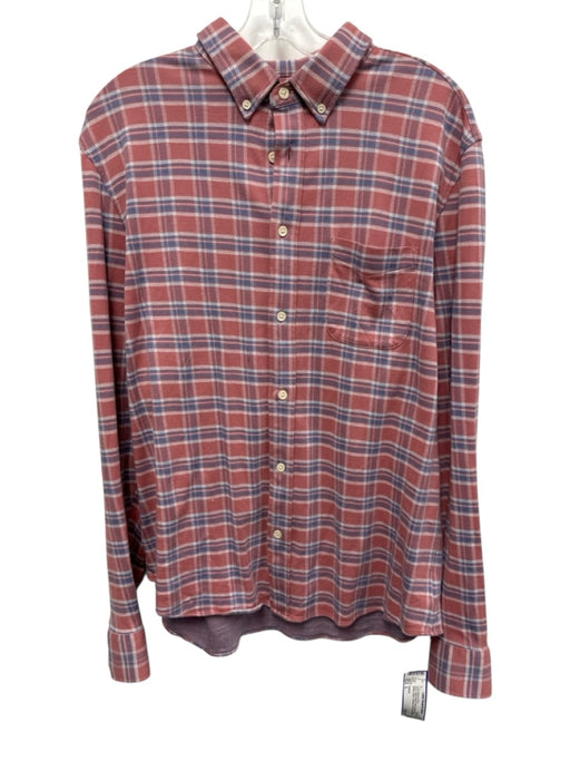 Faherty Size L Red Cotton Blend Plaid Button Down Flannel Long Sleeve Shirt Red / L