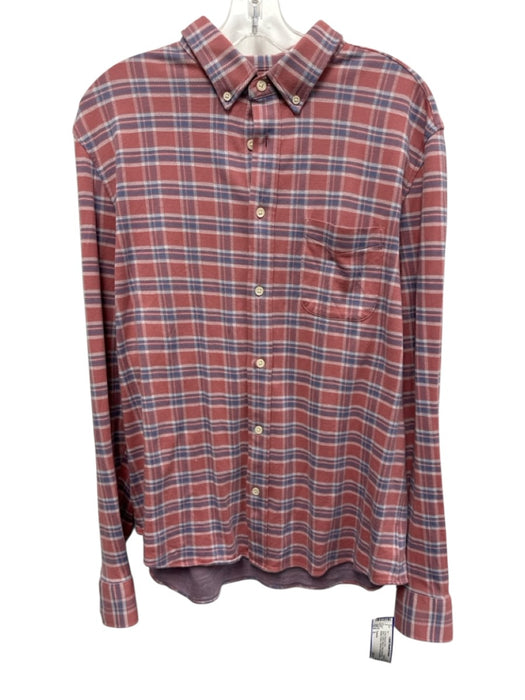 Faherty Size L Red Cotton Blend Plaid Button Down Flannel Long Sleeve Shirt Red / L
