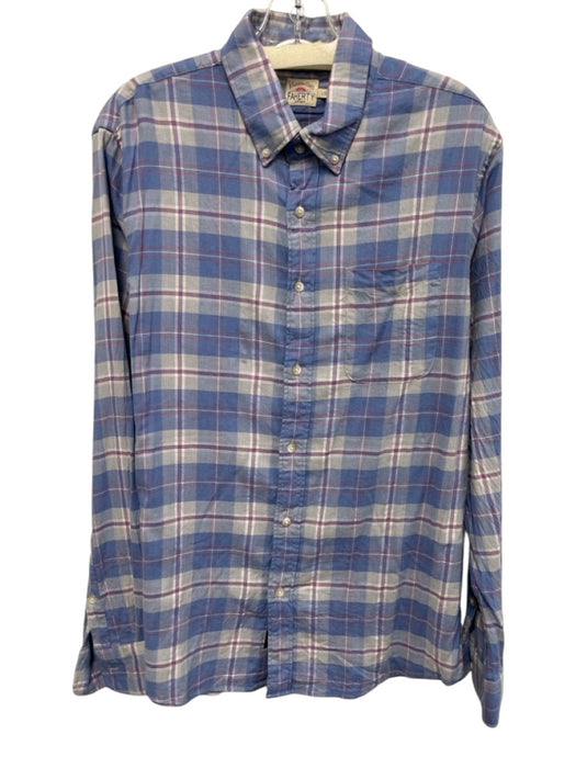 Faherty Size L Blue Cotton Blend Plaid Button Down Flannel Long Sleeve Shirt Blue / L