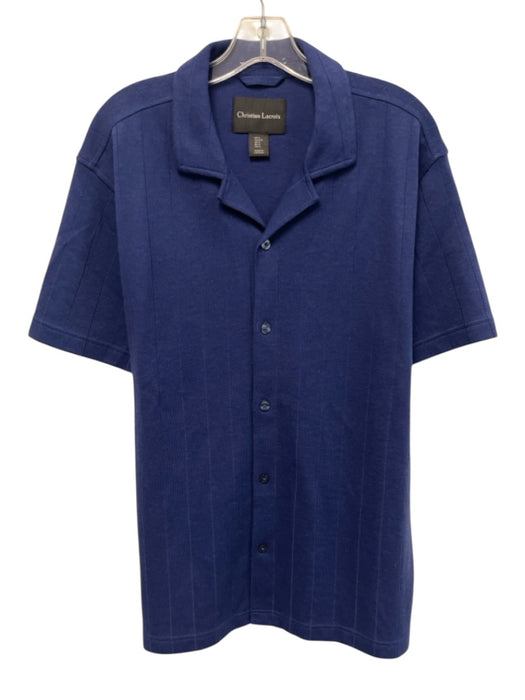 Christian Lacroix Size L Blue Cotton Blend Ribbed Button Up Men's Short Sleeve Blue / L