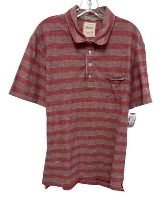 Billy Reid Size XL Red Cotton Striped Front Pocket Polo Men's Short Sleeve Red / XL
