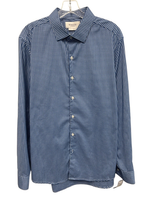 Ministry of Supply Size L Blue & White Synthetic Gingham Men's Long Sleeve Shirt Blue & White / L