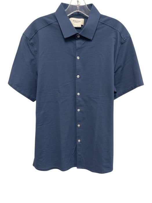 Ministry of Supply Size L Blue Synthetic Seersucker Button Up Men's Short Sleeve Blue / L