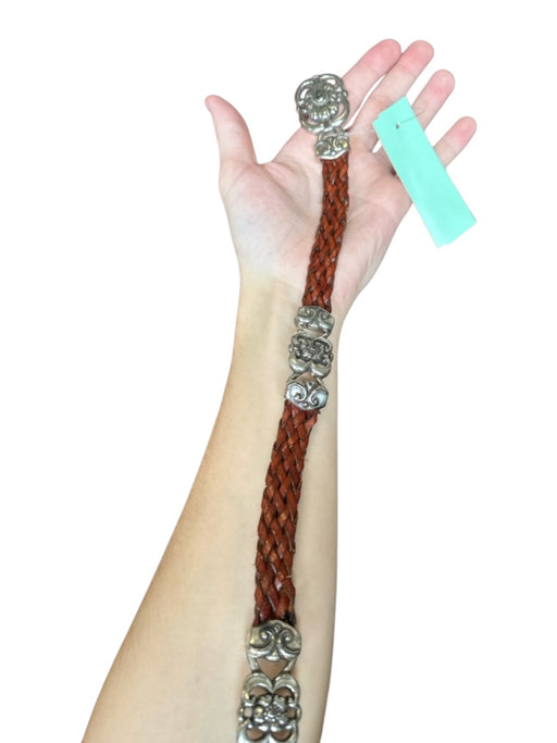Brighton Brown & Silver Leather Metal Braided silver hardware Belts Brown & Silver / Est M