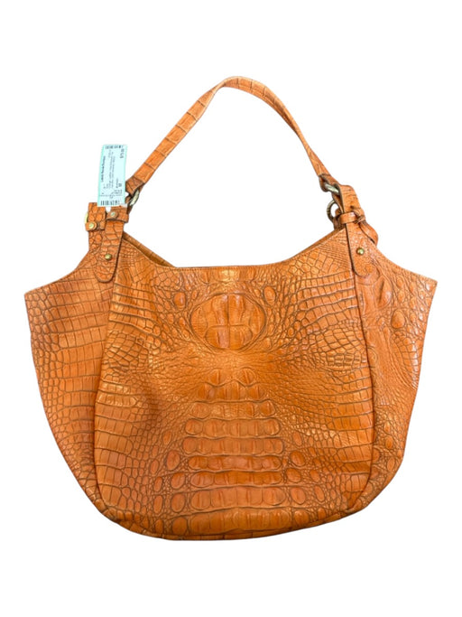 Brahmin Orange Leather Croc Embossed Top Handles Gold Hardware Bag Orange / M