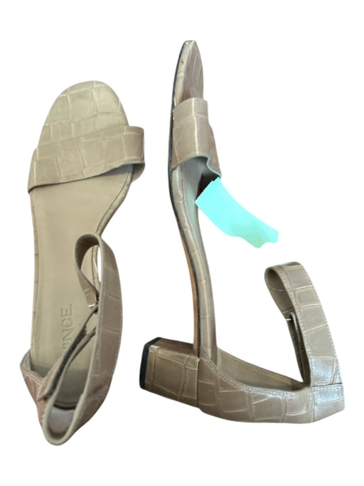 Vince Shoe Size 8.5 Taupe Leather Croc Embossed Block Heel Velcro Sandals Taupe / 8.5