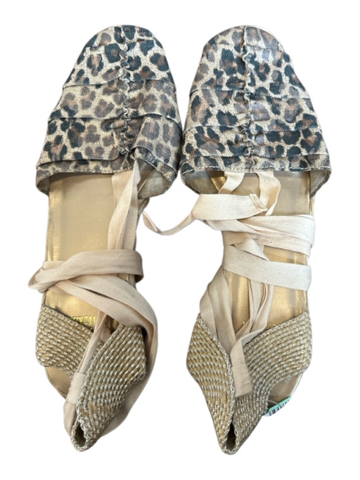 Stuart Weitzman Shoe Size 8 Brown & Tan Canvas Ankle Tie Espadrille Sandals Brown & Tan / 8