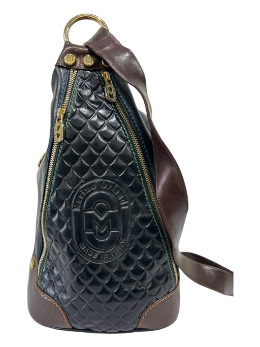 Marino Orlandi Black & Brown Leather Gold hardware Zip Close Quilted Detail Bag Black & Brown / M