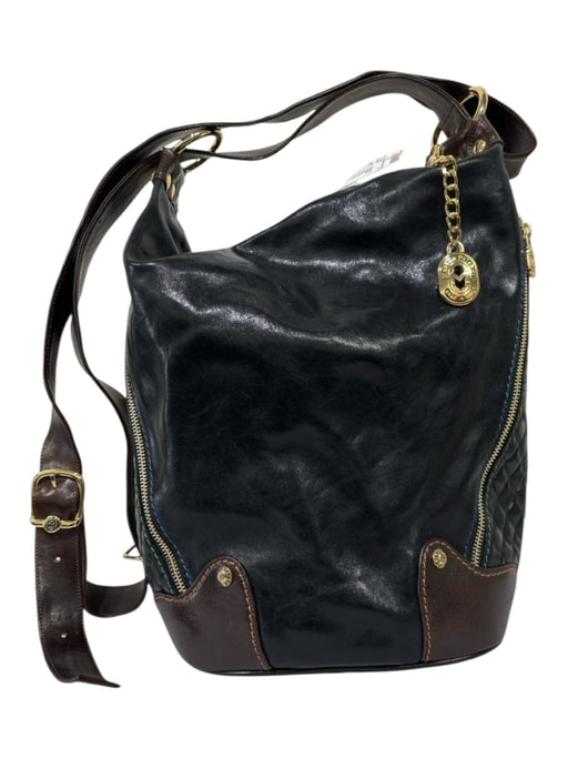Marino Orlandi Black & Brown Leather Gold hardware Zip Close Quilted Detail Bag Black & Brown / M
