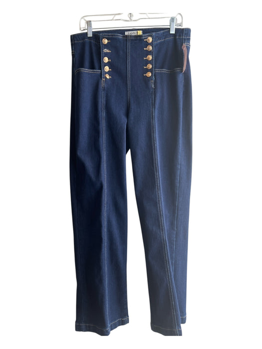 Lajoly Size 16 Dark Wash Cotton Gold Detail High Waisted Wide Leg Jeans Dark Wash / 16