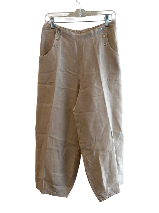 Bryn Walker Size S Beige Linen Elastic Waist Button Detail Side Pocket Pants Beige / S